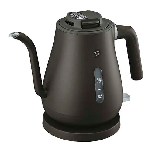 細口ドリップ電気ケトル 0.8L 1100W 転倒湯もれ防止 二重構造 空だき防止　ノズルカバー 自動電源off 空焚き防止 CK-LA08 セピアブラック