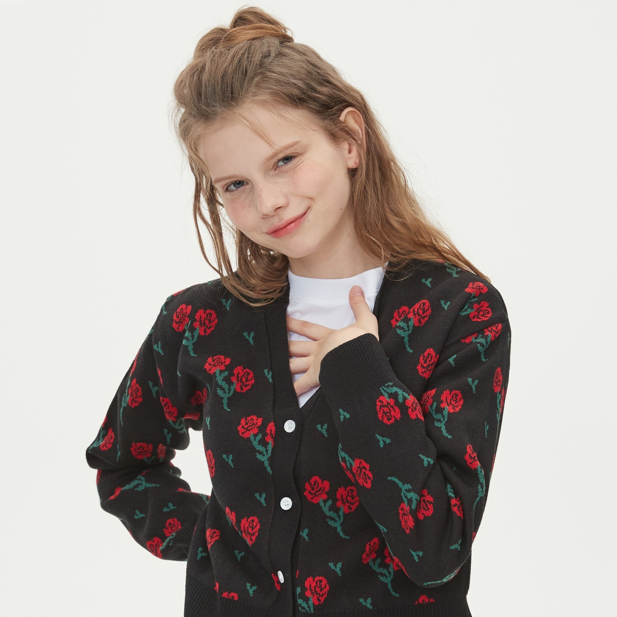 フラワージャカードカーディガン(3COLORS)