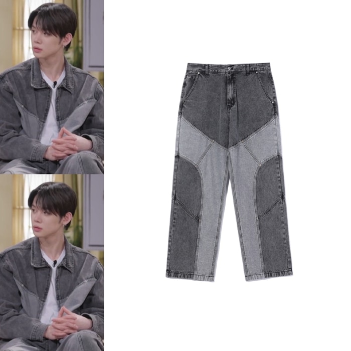 【TXTヨンジュン着用】 WORMHOLE LOGO TWO TONE DENIM PANTS DARK GREY