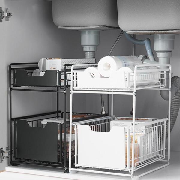 シンク下 収納 引き出し 2段 スライドラック 収納ラック 棚 多機能 大容量 隙間収納 スリム おしゃれ 省スペース 台所 キッチン 洗面所