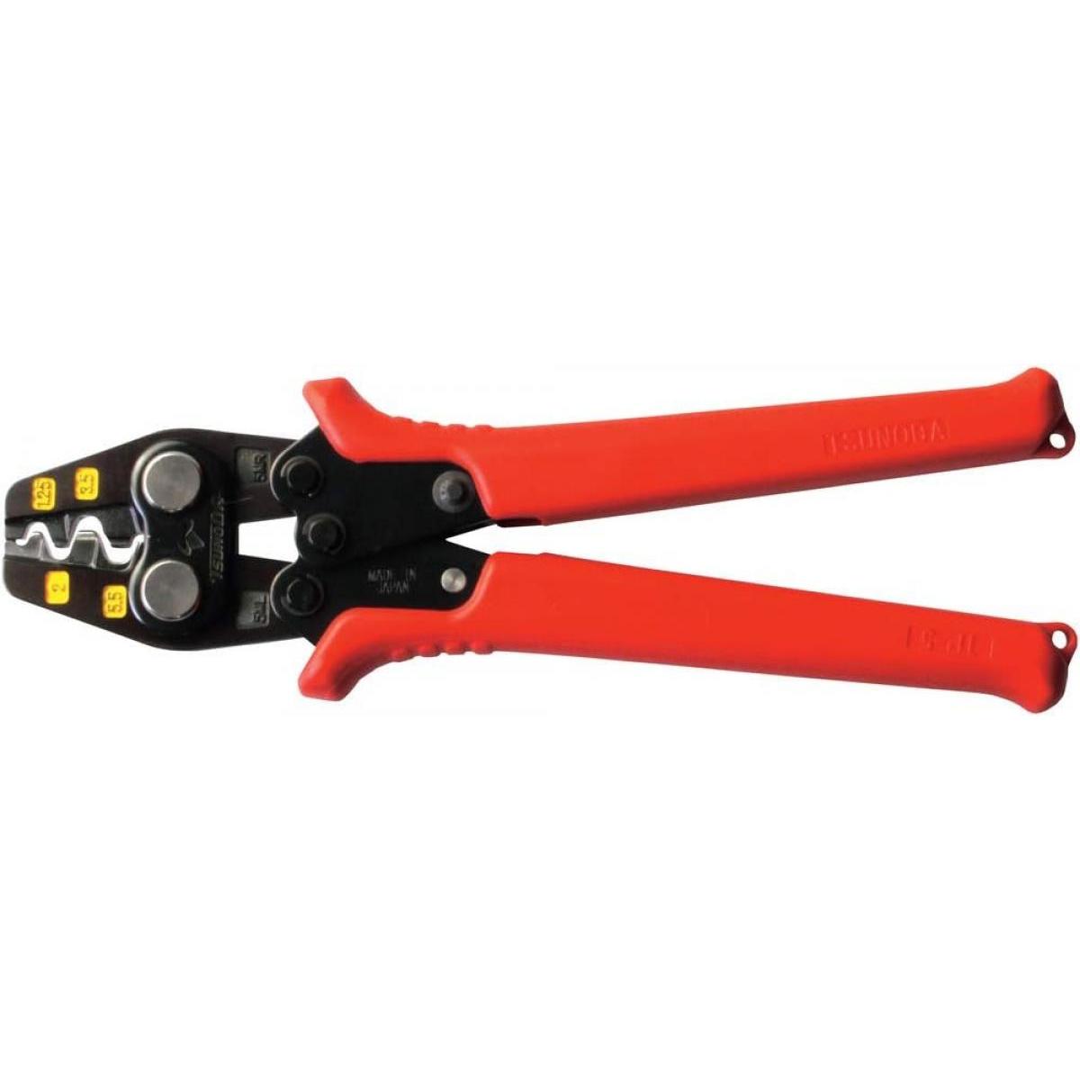 ツノダ 圧着工具 裸圧着端子・裸圧着スリーブ 1.25/2/3.5/5.5mm2 TP-5M 軽量 コンパクト 仮押さえ可能 両面カラーマーカー