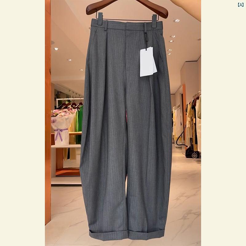 レディース ファッション おしゃれ 海外 秋 小柄 ハイウエスト スリム ユニーク ハイエンド ファッション ストレート グレー カジュアル パンツ レディース