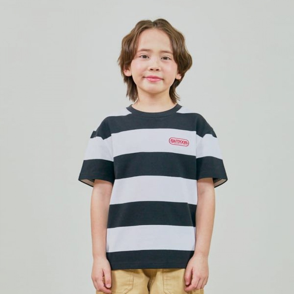 [アウトドア用品キッズ] メッシュピケストライプ半袖Tシャツ (ブラック) OD252ISS15_BLK