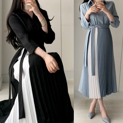 minplusmin 韓国 人気 ファッション しわ 配色 ワンピース デパート納品 スーツ