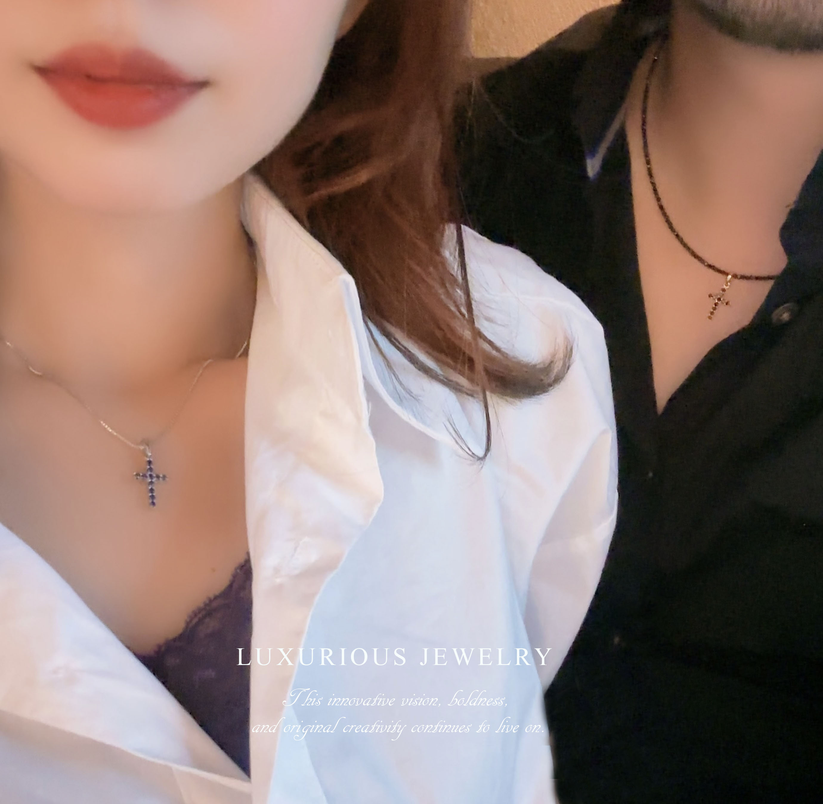 選べる!! ペアネックレス 天然石 ブラック ダイヤモンド サファイア クロス 十字架 18K WG YG ジュエリー ペンダント 誕生日 バレンタイン 宝石 貴金属 ジュエリー 15,768円