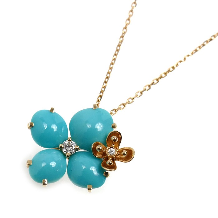 Chaumet ショーメ K18PG ピンクゴールド オルタンシア ターコイズ ダイヤ ネックレス ダイヤモンド0.07ct ターコイズ 4.0g 38/40/42cm レディース 中古