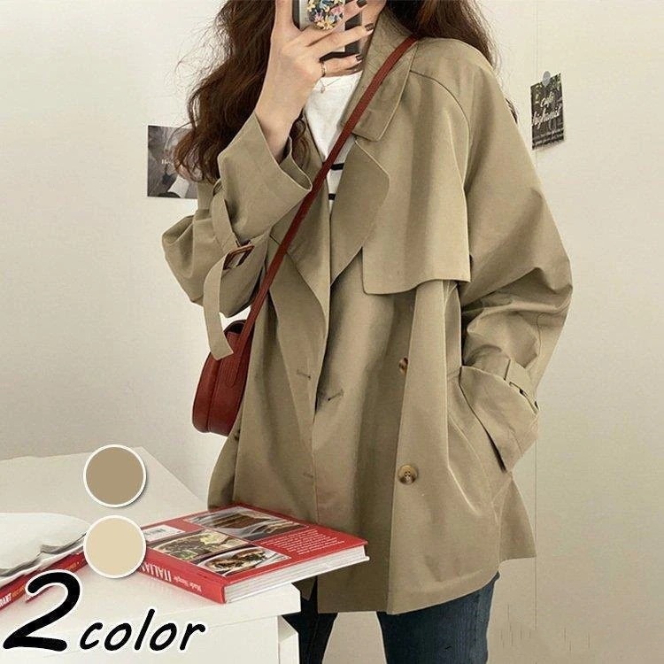 トレンチコートレディース40ミディアム丈ジャケットスプリングコート春コートライトアウター秋服韓国風きバーカー3050大きいサイズゆったり