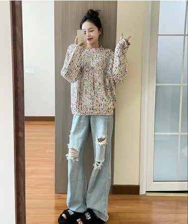 トップス ニットソー セーター プルオーバー 袖あり 長袖 Uネック ラウンドネック 快適 着心地 かわいい 大人可愛い きれいめ シンプル カジュアル おしゃれ お洒落 かっこいい レトロ 大人女子