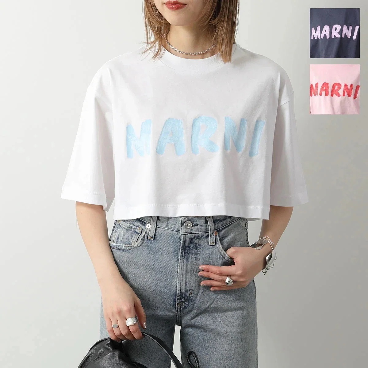 MARNI マルニ Tシャツ THJE0301P1 USCS11 レディース ロゴT 半袖 カットソー クルーネック コットン ショート丈 カラー3色