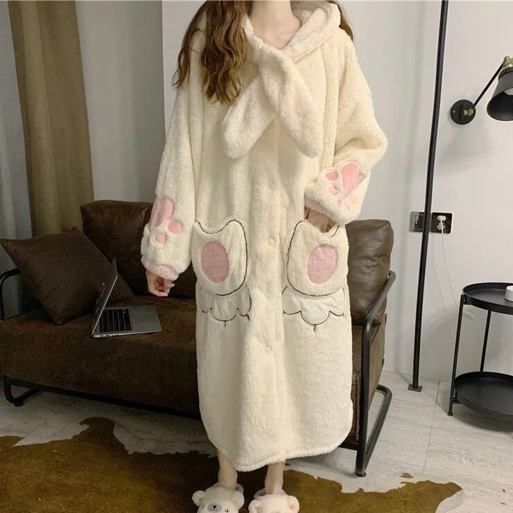 ルームウェア　ナイトウェア　ルームウエア　前開きパジャマ パジャマレディース　着ぐるみ　もこもこパジャマ　耳付き　ふわふわ　もこもこ　ガーリー　カジュアル　カワイイ　韓国　大人可愛い　キレイ目　大人