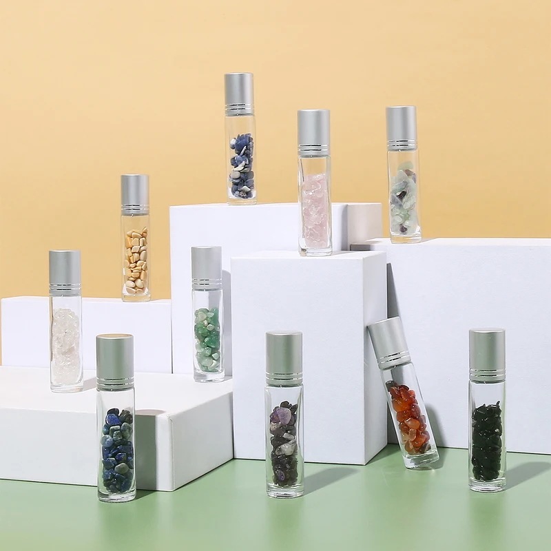 ジェムストーン詰め替え可能なフレグランスボトル,10ml,オイル,天然宝石,ボトル