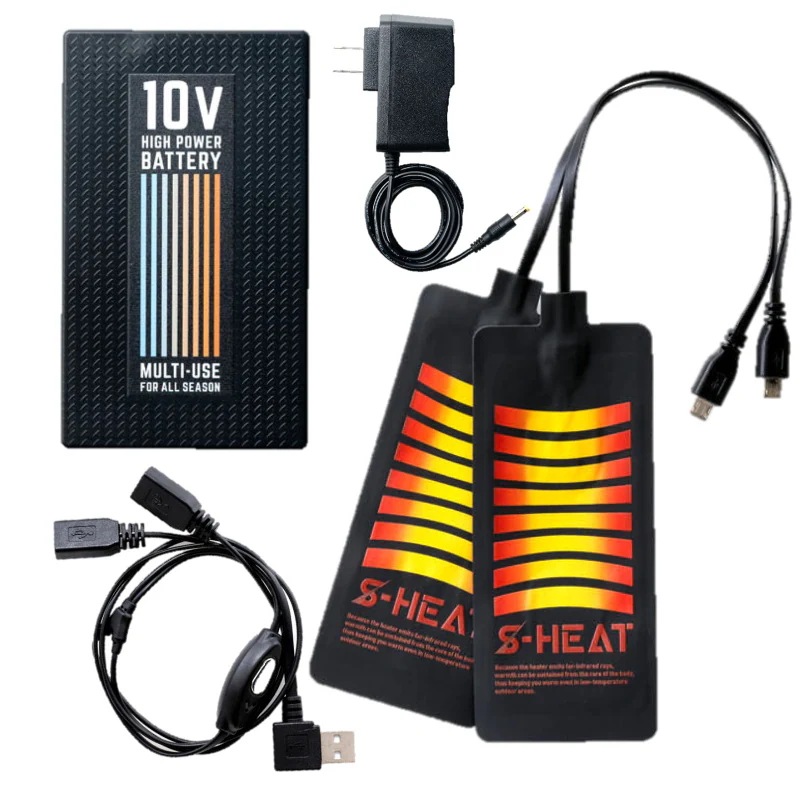 S-HEAT マルチヒーター フルセット SH-100 シンメン 充電アダプター 二股コード オールシーズンミニバッテリー 予備用 2台目 常備 自動切換 ヒートベスト ヒートジャケット 簡単取付