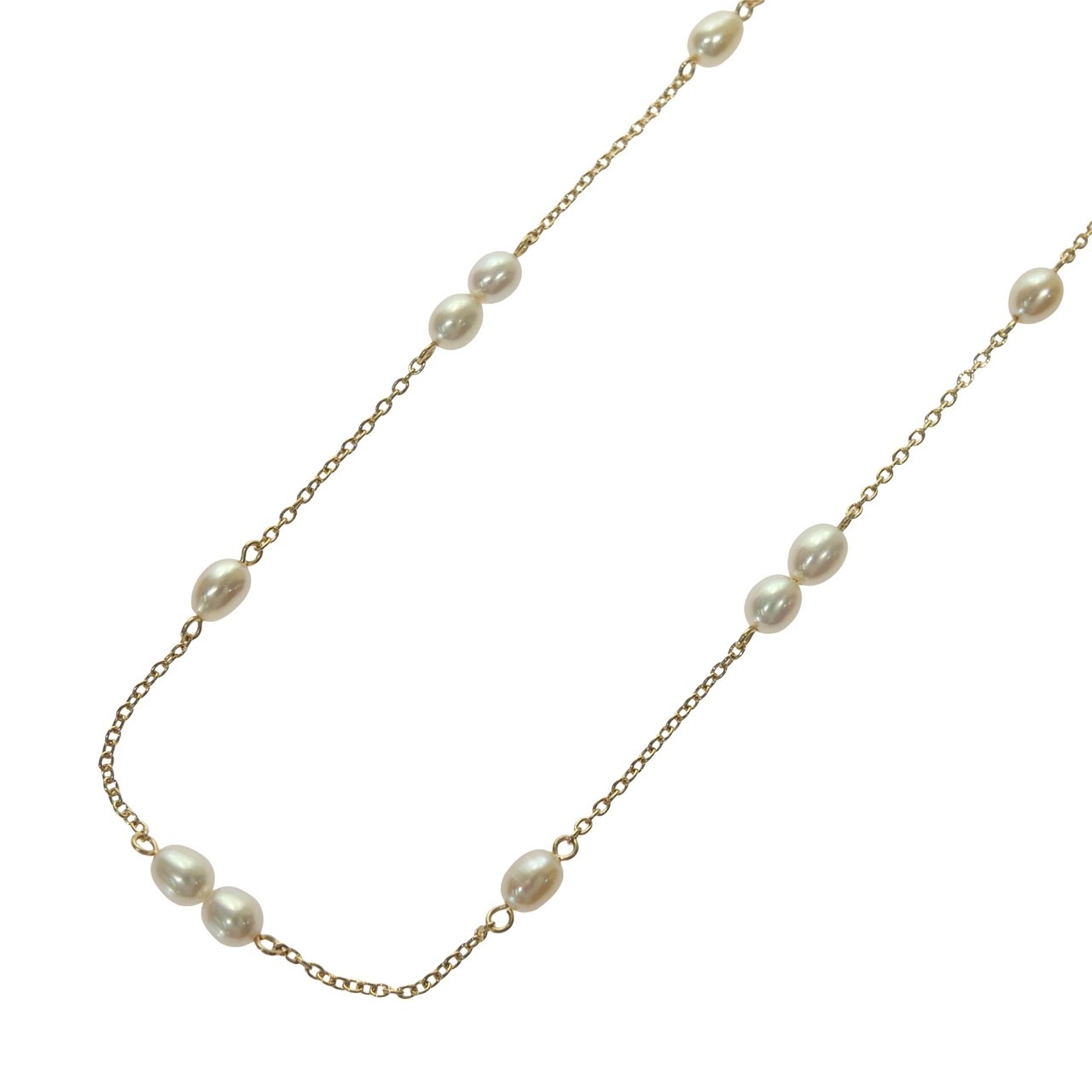 【未使用品】パールネックレス 本真珠 淡水真珠 淡水パール 約4.5mm 16P K18 YG 750 ステーションネックレス レディース