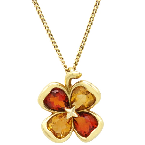 シャネル CHANEL ペンダントトップ クローバー シトリン K18YG シトリン 他社製K18YGチェーン イエローゴールド 750YG K18YG ファインジュエリー 社外K18YG製チェーン付