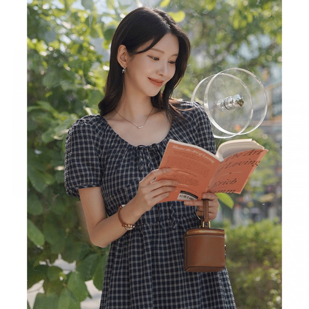 クリックアンドファニー レットプンチェック パフワンピース