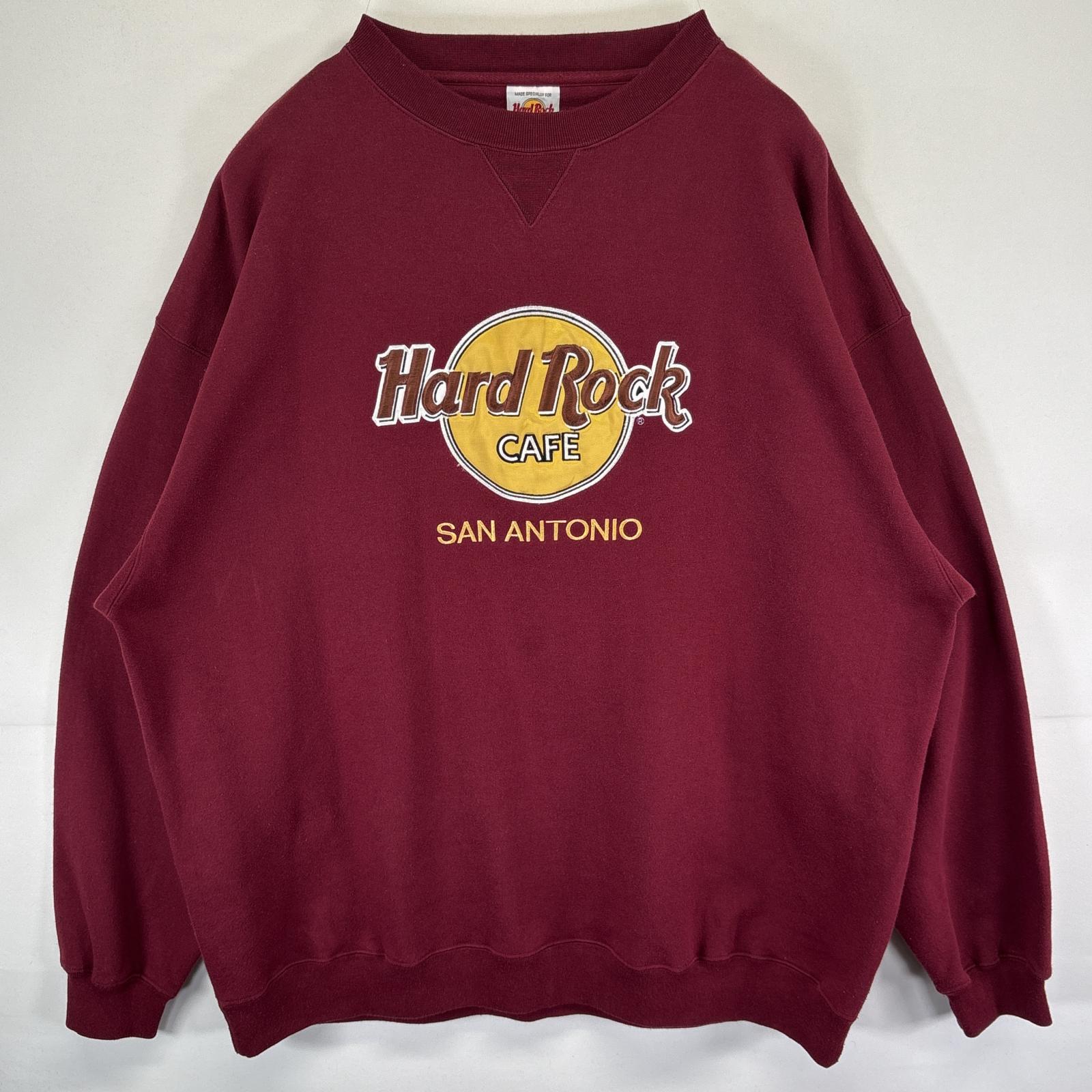 古着 90s/90年代 ハードロックカフェ Hard Rock Cafe スウェット トレーナー 大きいサイズ ビッグロゴ サンアントニオ SAN ANTONIO バーガンディ メンズ