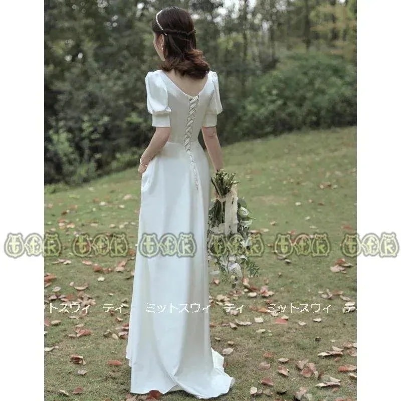 ウエディングドレス二次会花嫁前撮り袖ありウェディングドレスロングドレス結婚式白サテ