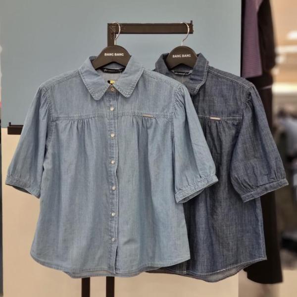 HC21 女性らしい半袖デニムシャツ NSMD35 (S49476840)