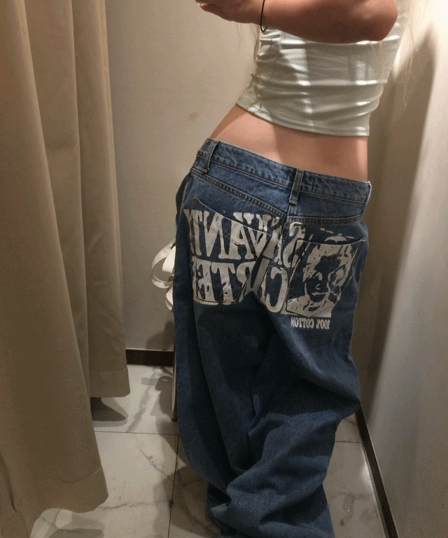 back-painting face pants [2color]