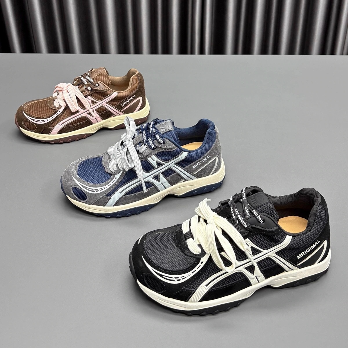 スニーカー スニーカーローファー 厚底スニーカー メッシュ素材女性用25新作ラウンドトゥ厚底レースアップカラーブロックカジュアルスニーカー 韓国ファッション