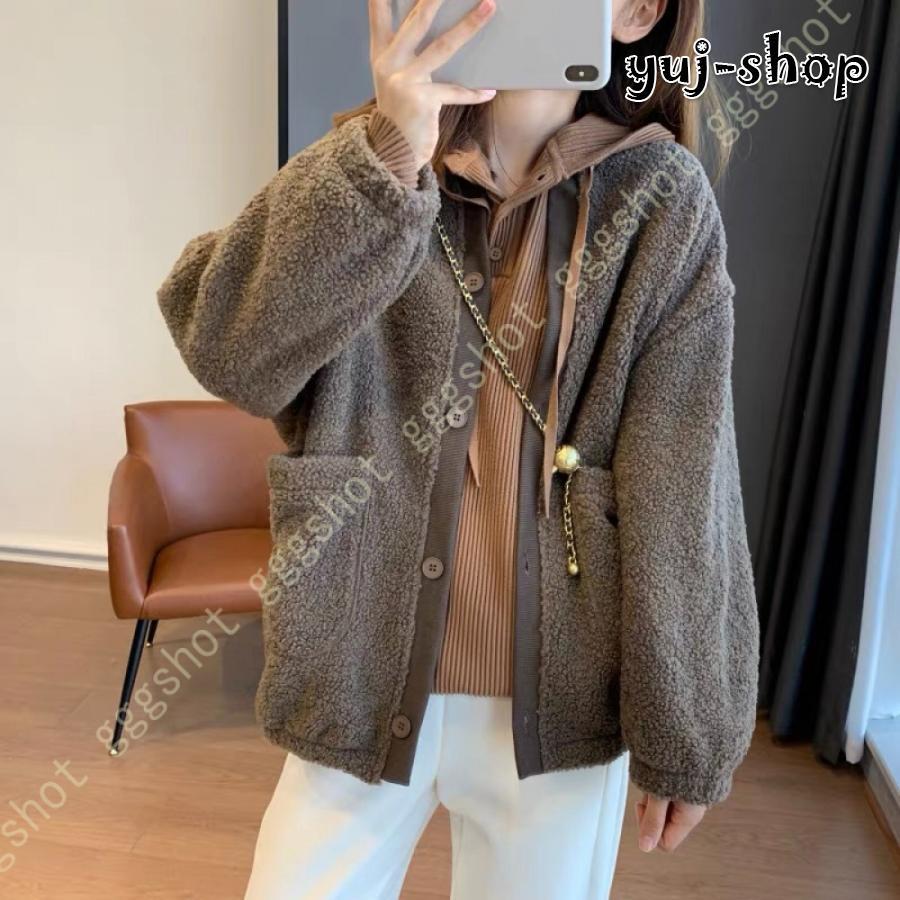 入荷 ボアジャケット レディース ボアコート アウター 可愛い ボアブルゾン もこもこ 防寒コート ノーカラー カジュアル 冬服 ゆったり アウトドア 暖かい