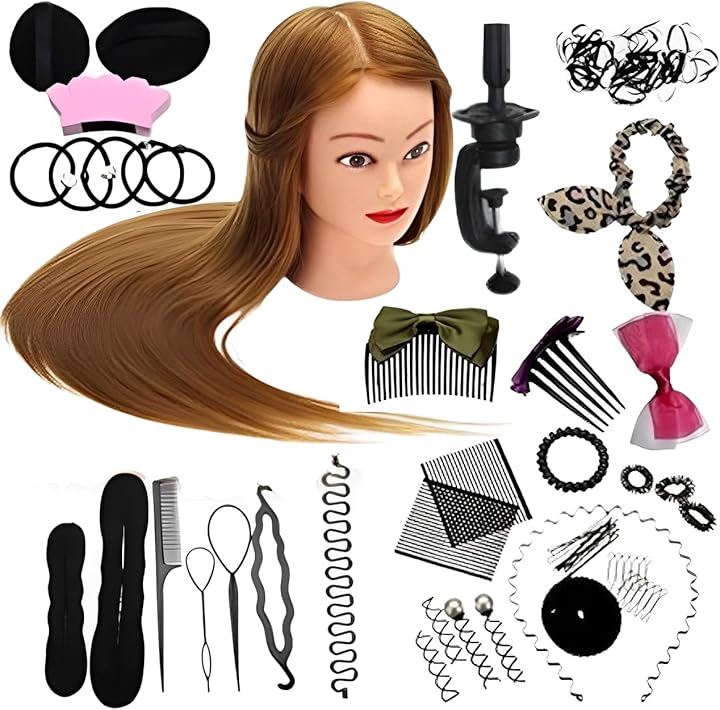 スタイリストセット カットマネキン ウィッグ トレーニングヘッド ヘアサロン 人形ヘアサロンヘアスタイリスト 編みこみ 練習(ブロンズ)