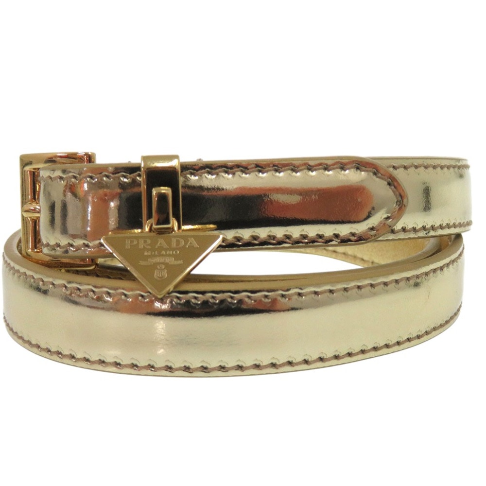 新品同様 トライアングルロゴ　ナローベルト 1CC499 ベルト パテントレザー/パテントレザー ゴールド 1229【中古】 レディース