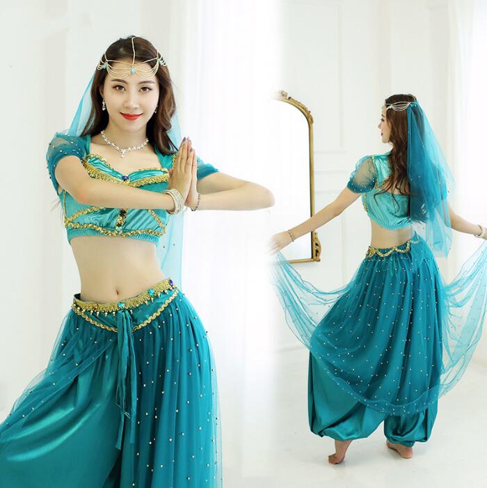 4点セット ジャスミン風 コスプレ衣装 ベリーダンス衣装 レディース 学園祭 文化祭 民族舞踊 ハロウィン ジャスミン姫 コスプレ衣装 コスチューム 4点セット アラビアン 仮装 パーティー 余興