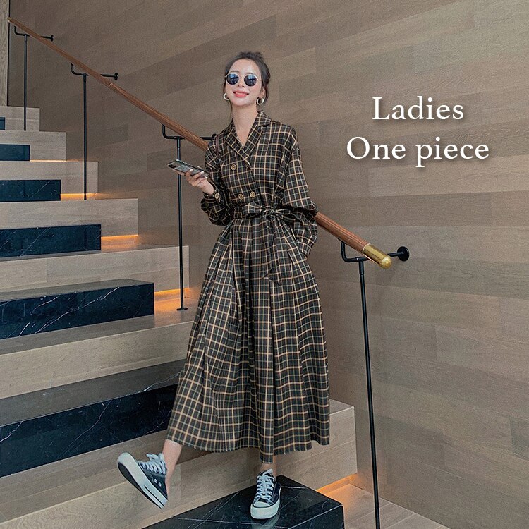 ウエストリボン ミモレ丈 シャツワンピース レディース 長袖 フレアスカー ロング丈 オープンカラー