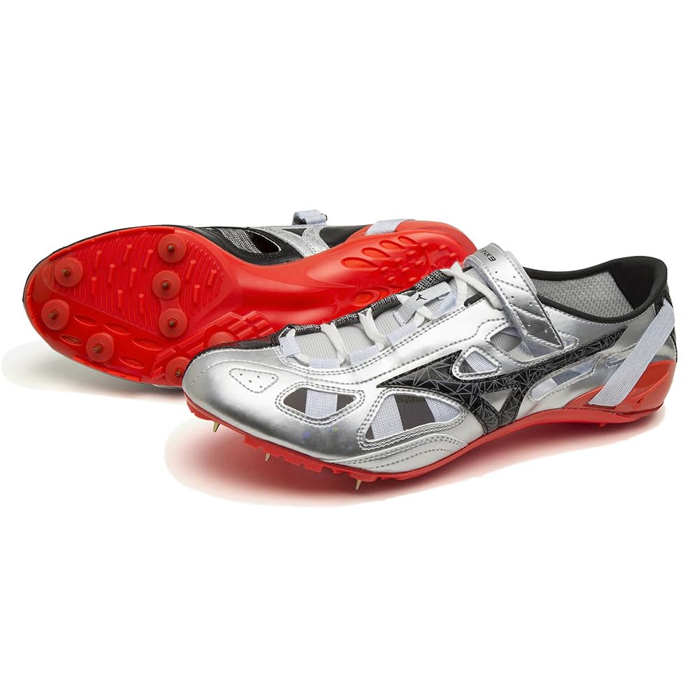 MIZUNO ミズノ ユニセックス クロノインクス 9 部活 軽量 短距離 陸上スパイク トラック800m未満向け陸上シューズ シルバー/ブラック/レッド 25.5cm