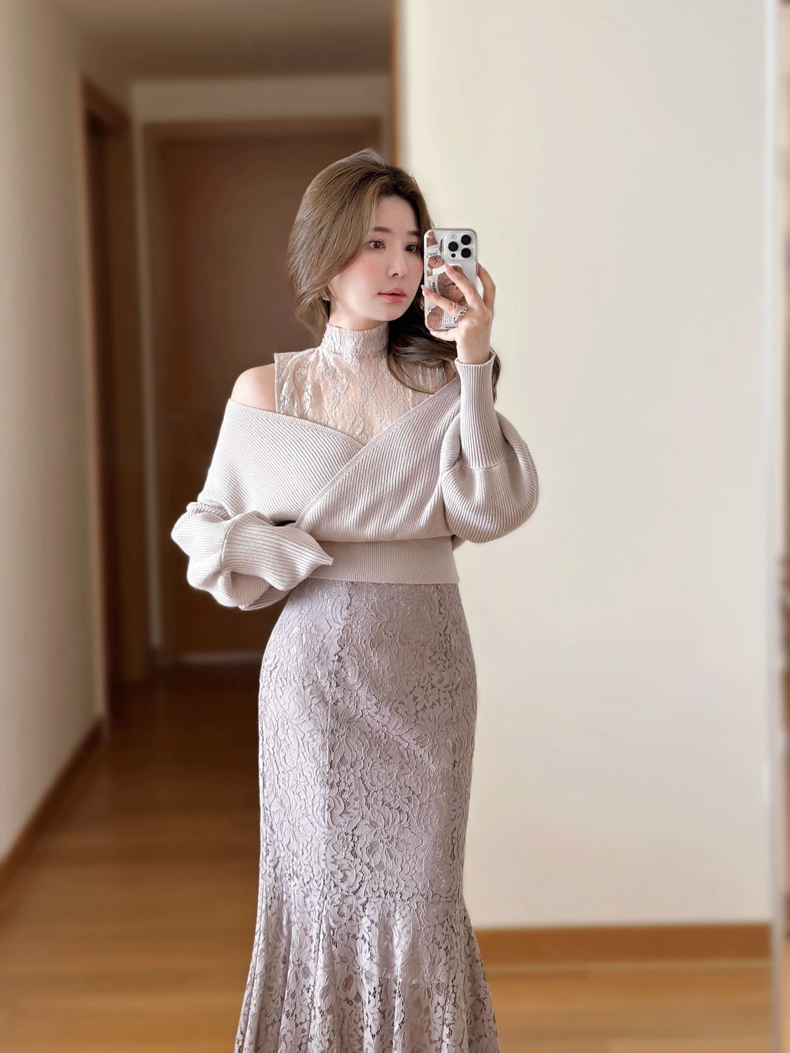 セットアップ レース ツーピース・スーツ ニット ジャンパー フィッシュテール スカート ロングスカート