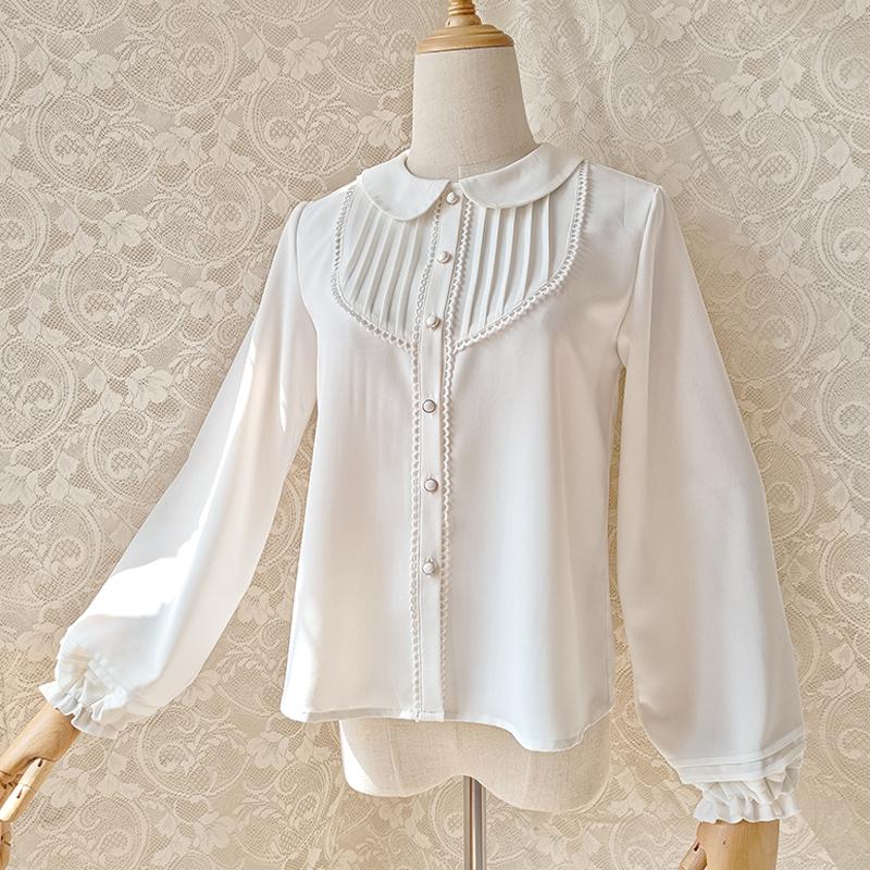 ロリータ ロリィタ ブラウス シャツ 長袖 フリル 可愛い レディース クラシカル クラロリ ゴスロリ ホワイト ブラック XS - 2XL