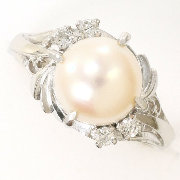 PT900 プラチナ リング 10号 パール(真珠) 約8mm ダイヤ 0.10 ジュエリー 中古