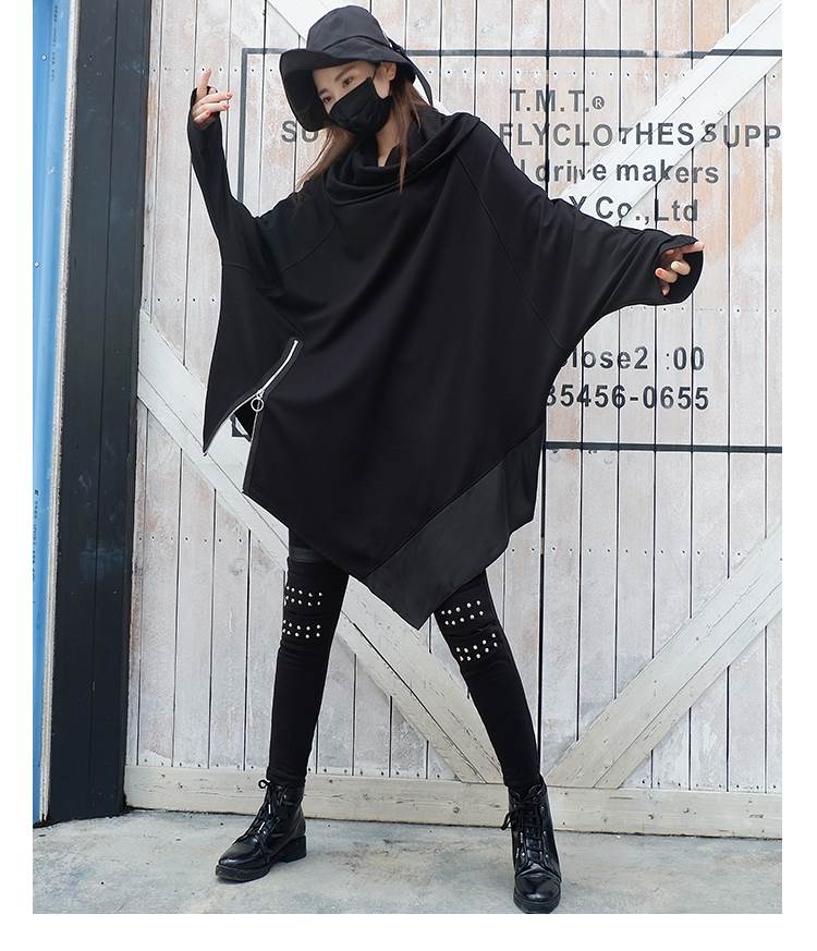トップス チュニック 袖あり 長袖 クルーネック ワイド 綿 ニット シンプル カジュアル お洒落 かっこいい エキゾチック ラフ ルーズ 個性的 クール モード系 無地 春 秋 冬 10代 20代