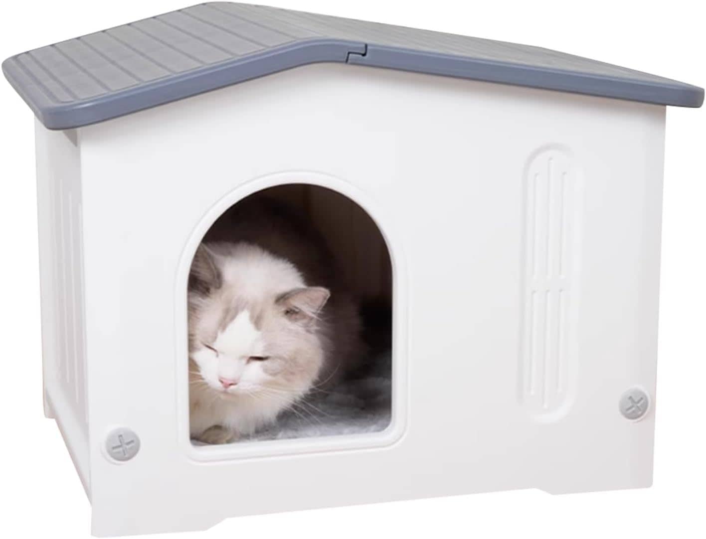 猫ハウス 猫小屋 キャットハウス ペットハウス 小型犬 プラスチック 屋外 室内 防水 環境に優しい素材 野良猫ハウス 取り外し可能 オールシーズン 毛布付き 防寒 雨よけ ペット用品 通気性 組立簡