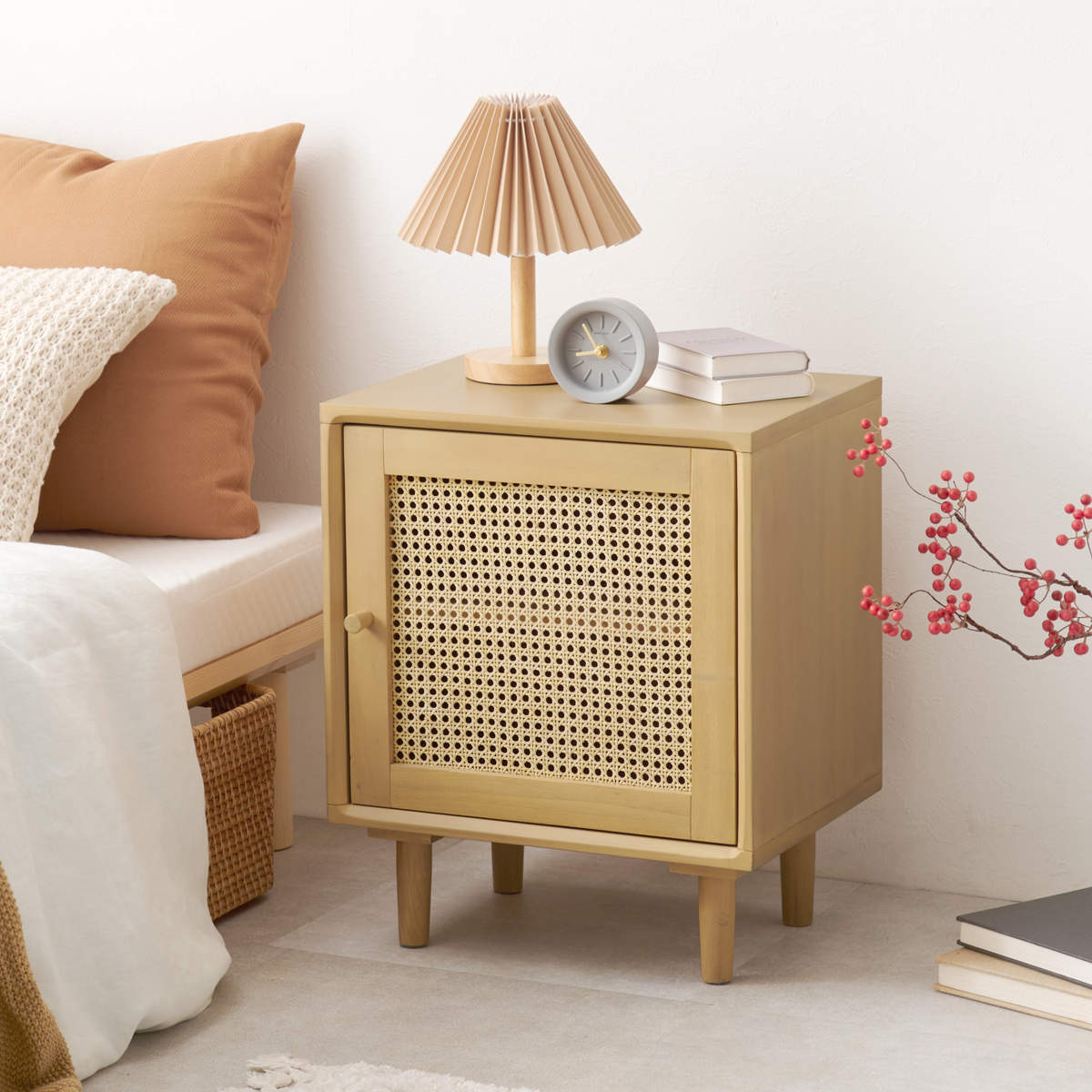 ラタン サイドテーブル 高さ55cm 天然木 かごめ編み 椅子 サイド テーブル コンソールテーブル ナイトテーブル 棚 籐 籐編み かごめ ディスプレイ 収納 ソファーサイド 飾り ビーチ材