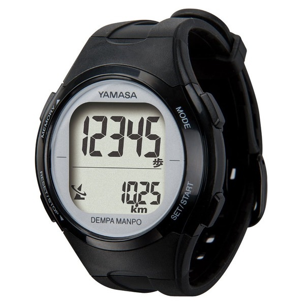 腕時計型 万歩計/歩数計 [ブラックxシルバー] 電波時計内蔵 『DEMPA MANPO』TM510