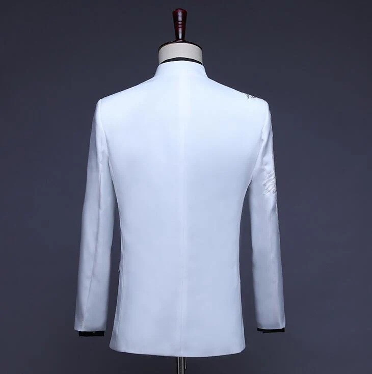 メンズスーツ上下セットアップ 立ち襟スーツジャケット　スパンコールツバサ　写真撮影　上下セットアップ　スーツダンスウェア 舞台魔術師演出服　クリスマス　公演服　司会者　撮影衣装　結婚式　二次会　カラオ