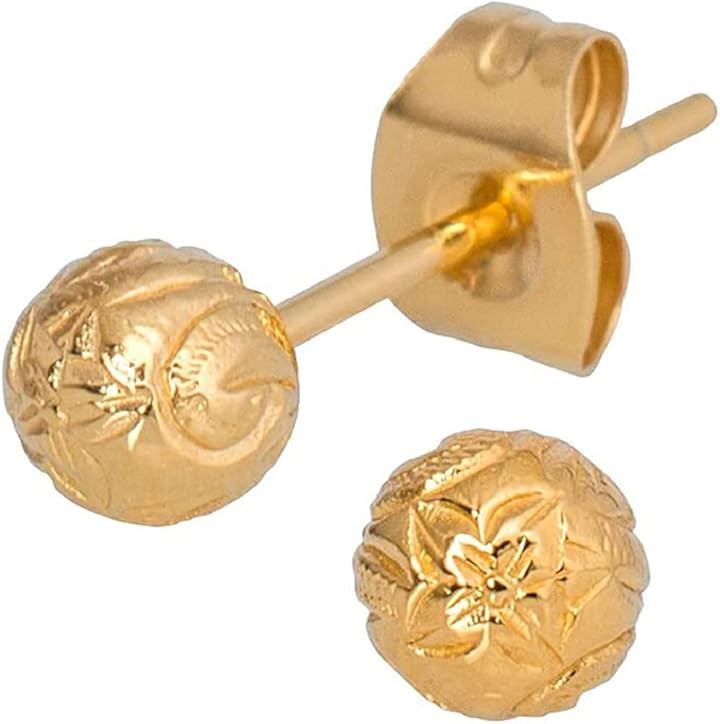 Piena ピエナサージカルステンレス製 ハワイアンジュエリー ボール プルメリア スクロール 金属アレルギー対応 ピアス ゴールド(ゴールド)