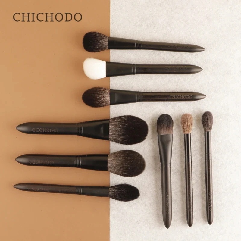 Chichodo-フェイシャルメイクブラシ ミンクシリーズ 動物の髪 エボニーハンドル パウダーブラッシュ 強調表示