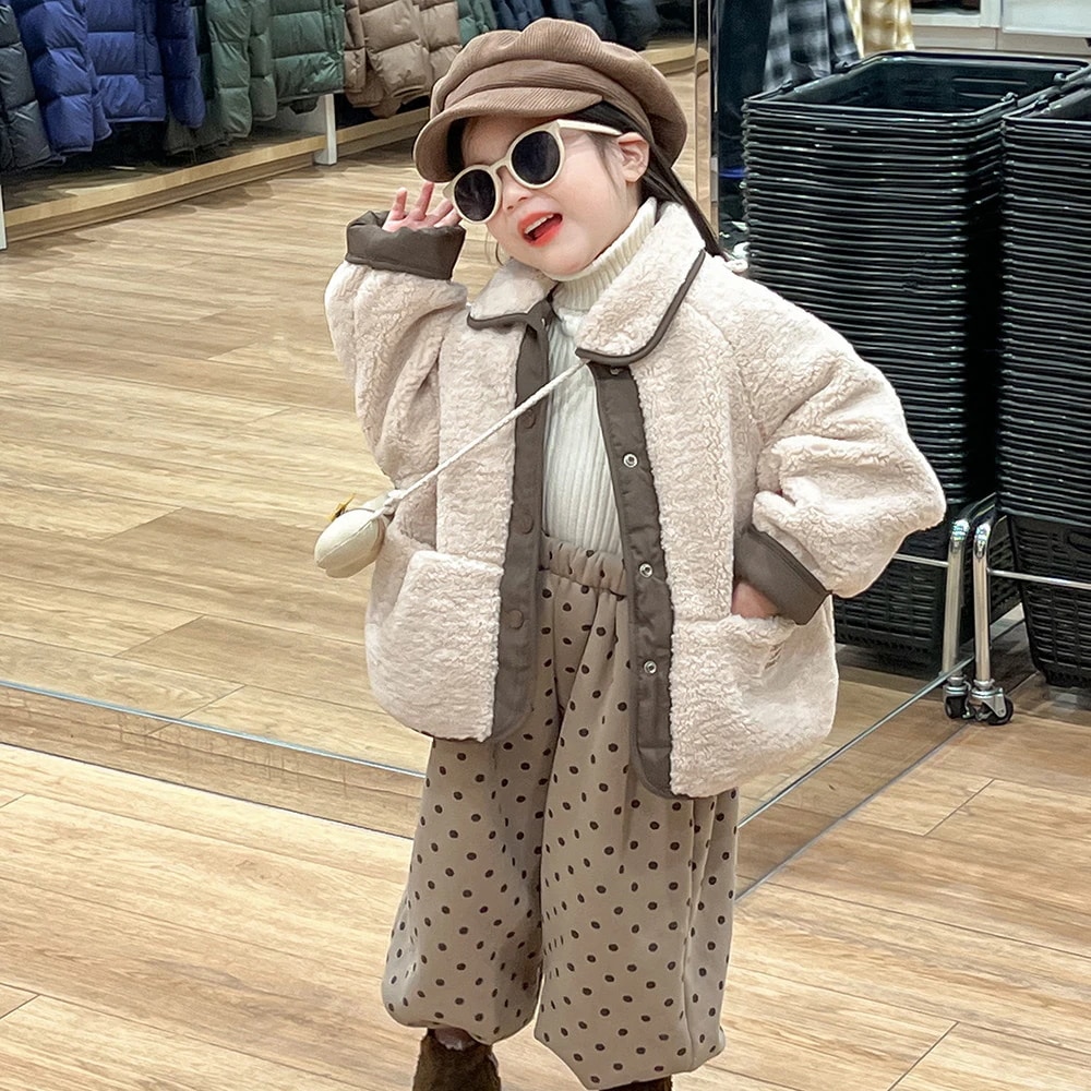 2024冬子供服子供パッド入りジャケット韓国風女の子リバーシブル暖かい綿服3515