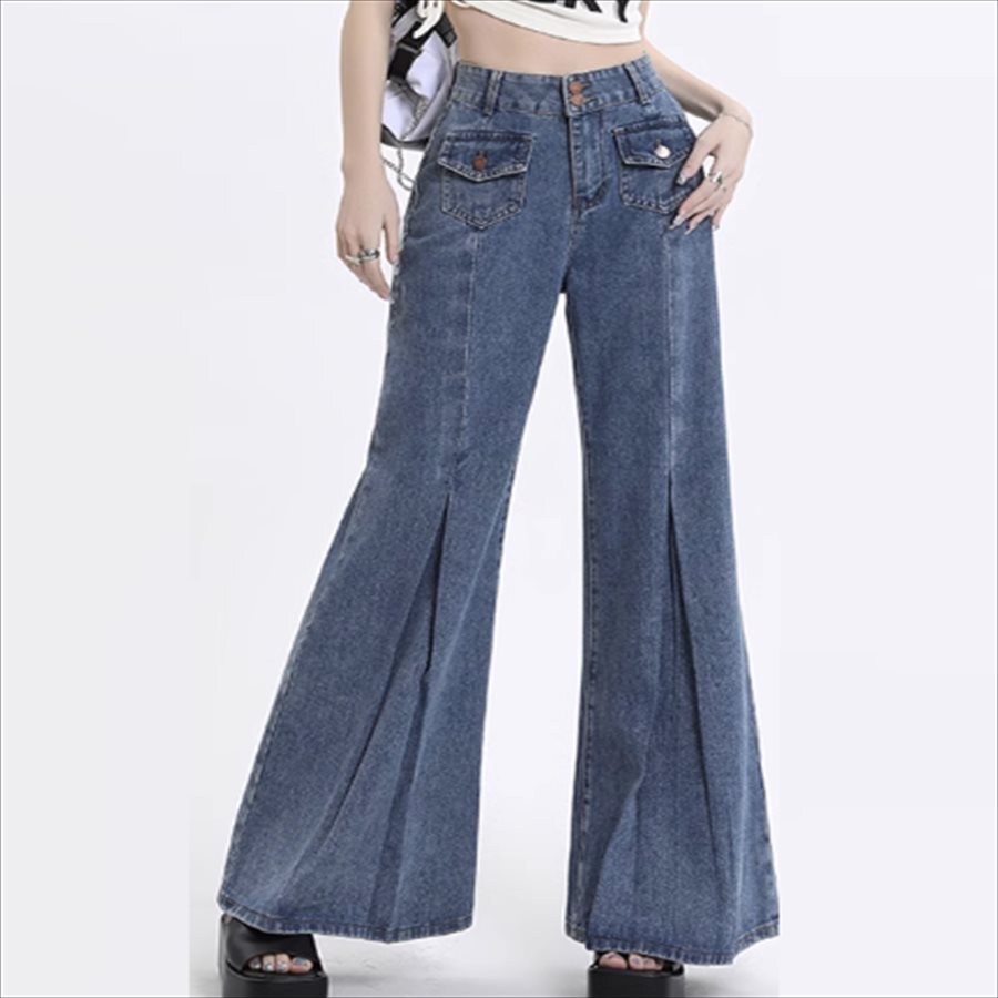 ガウチョパンツ フレアパンツ デニムパンツ パンツ ボトムス ガウチョ ロング アンクル丈 マキシ ドレープ ポケット ハイウエスト デニム 薄手生地 かわいい 大人可愛い 大人女子