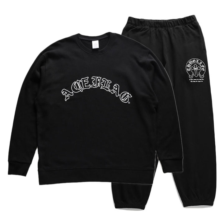 ACE FLAG 上下セット 長袖 ブランド スケボー メンズ 春秋冬用 黒 大きいサイズ エースフラッグ セットアップ トレーナー スウェット スウェットパンツ
