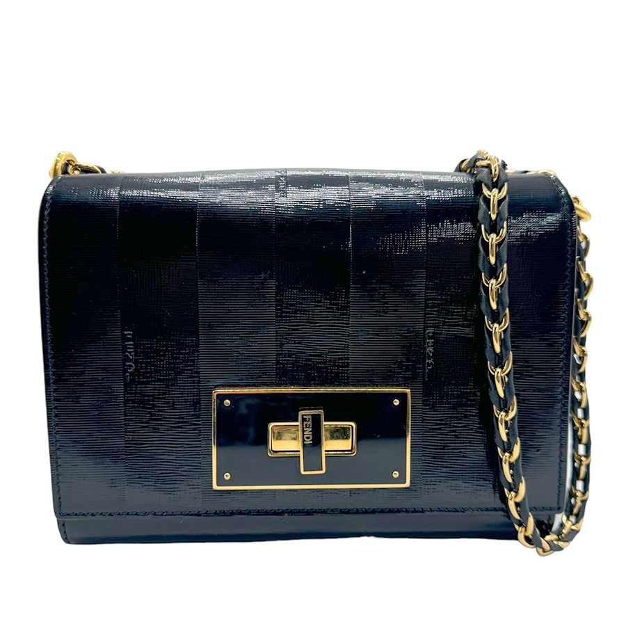 フェンディ FENDI ショルダーバッグ Claudia Bag Mini Vernice パテントレザー ブラック ゴールド レディース z1796