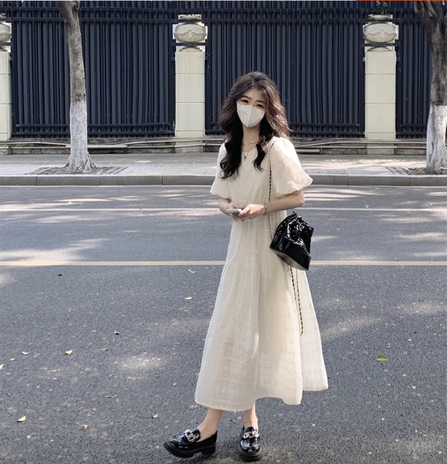 個性的 春 服 夏 服 ワンピース ワンピドレス フレアワンピース ティアード ロング 7分丈 袖あり 五分袖 パフスリーブ バルーン袖 ボリューム袖 ぽわん袖 二の腕カバー Uネック ラウ