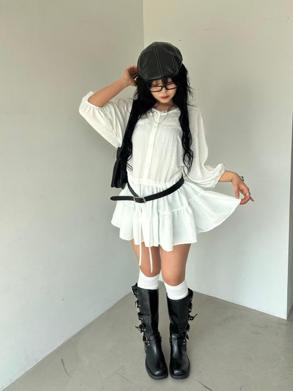 25SS-パウダーOPS (ミニワンピース フリル カンカン ウエスト紐 レ