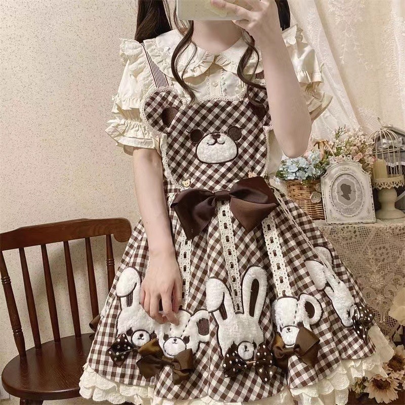 Lolita新款短袖内搭女生JSK衬衣洛丽塔娃娃领蕾丝内衬泡泡袖短袖