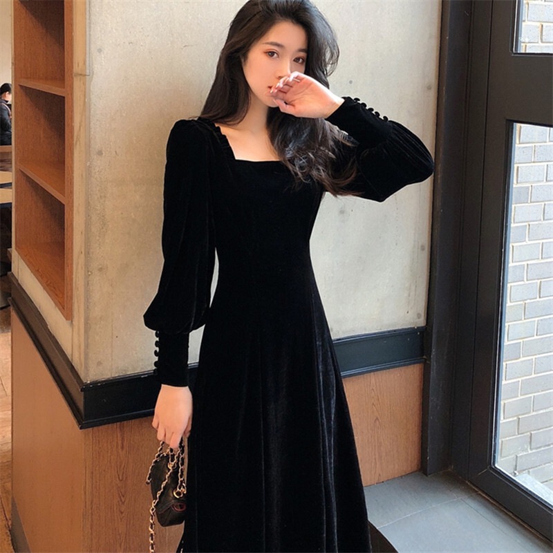 ワンピース ティアードワンピース ワンピドレス ロング ロング丈 袖あり 長袖 スクエアネック 襟なし フレア スリム 細身 Aライン フリル ウエストマーク かわいい 大人可愛い 大人 上品