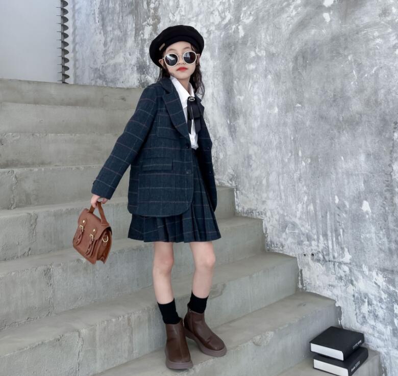 キャンペーンスーツ 入学式 女の子 フォーマルスーツ チェック柄　子供服 セットアップ スカートセット プリーツスカート キッズ ジャケット 子供スーツ 卒業式 2点セット ジュニア服 七五三 発表会