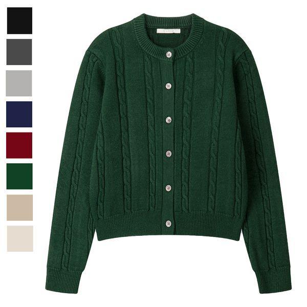 女性ベララウンドボタン長袖カーディガンSGW CA Q096ディープグリーン_P407346761